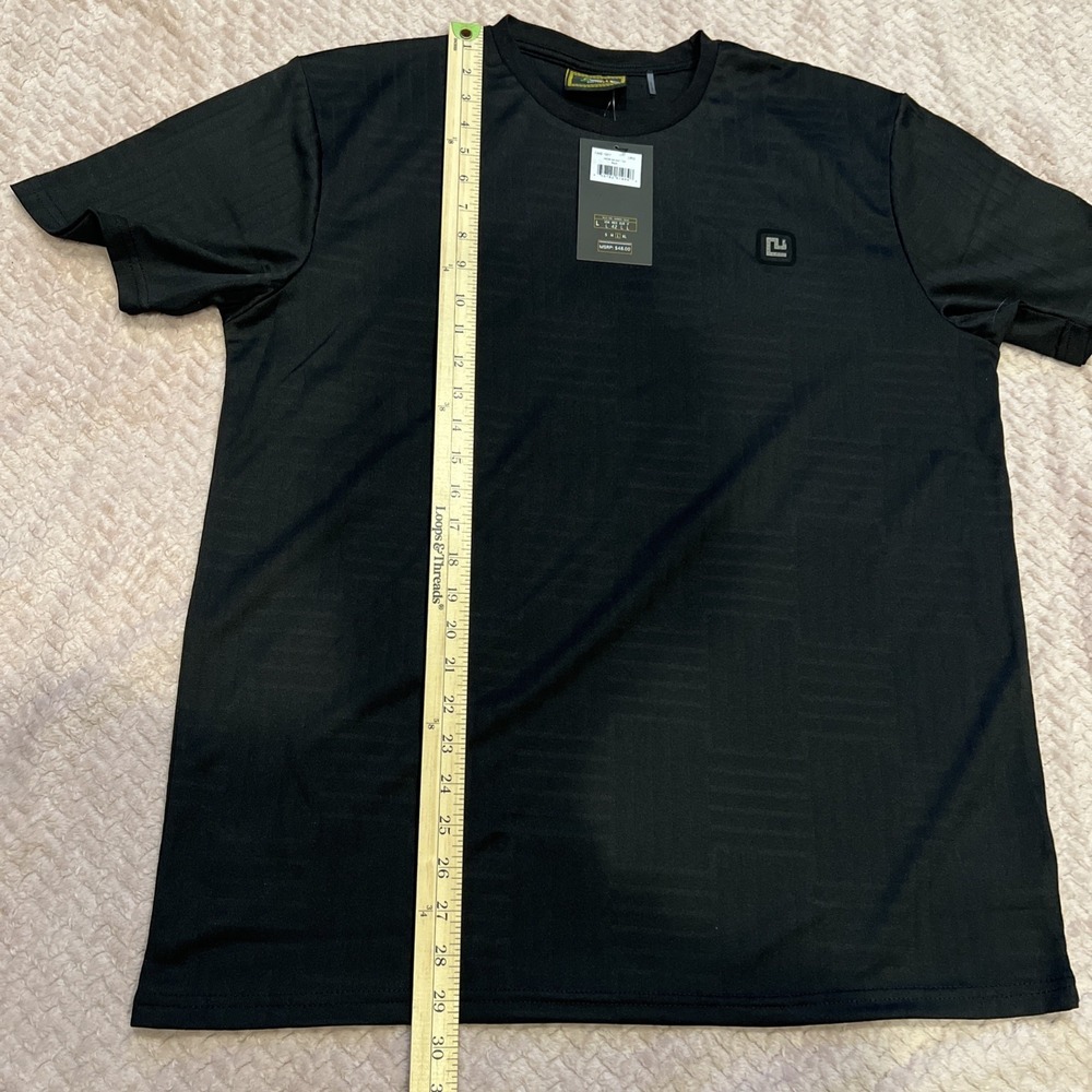NWT Casa Moda Couture~LARGE~Men's SS Knit Tee Black Textured X Line Pattern - Picture 7 of 10